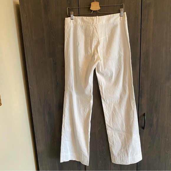 BCBG MaxAzria White Linen Cotton Blend Wide Leg Pant Size 6 - Picture 3 of 9